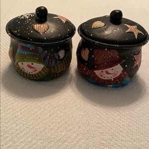 Susan Winget set of 2 Tealight Candleholders with Snowman Faces